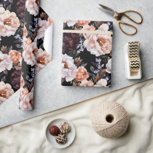 Burgundy Peonies Floral Pattern Geschenkpapier