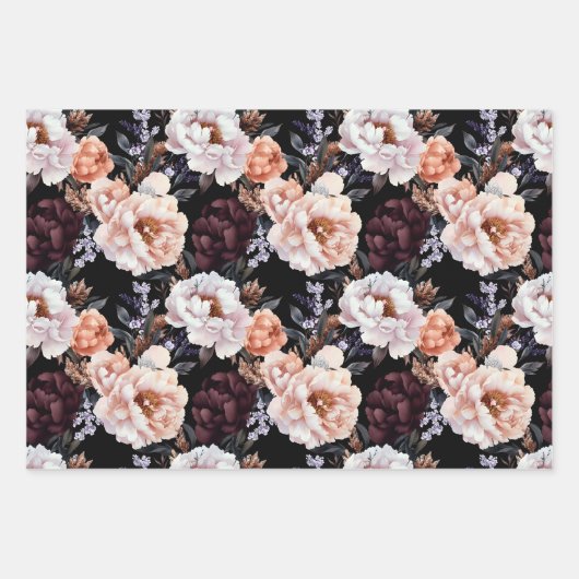 Burgundy Peonies Floral Pattern Geschenkpapier Set (Vorderseite 2)