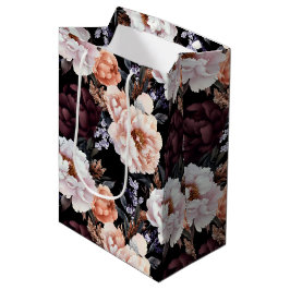 Burgundy Peonies Floral Pattern Mittlere Geschenktüte