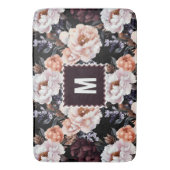 Burgundy Peonies Floral Pattern | Monogramm Badematte (Vorderseite Vertikal)