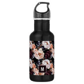 Burgundy Peonies Floral Pattern | Monogramm Edelstahlflasche (Vorderseite)