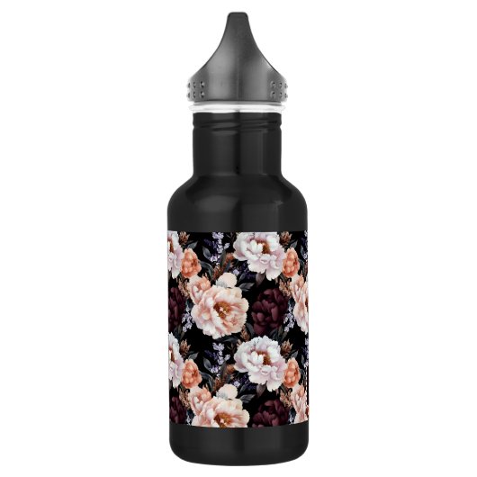 Burgundy Peonies Floral Pattern | Monogramm Edelstahlflasche (Links)