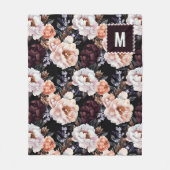 Burgundy Peonies Floral Pattern | Monogramm Fleecedecke (Vorderseite)
