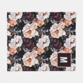 Burgundy Peonies Floral Pattern | Monogramm Fleecedecke (Vorderseite (Horizontal))