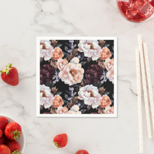 Burgundy Peonies Floral Pattern Serviette