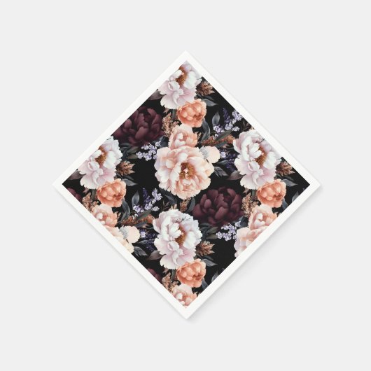 Burgundy Peonies Floral Pattern Serviette (Ecke)