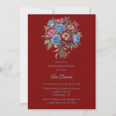 Burgundy Peony and Blue Rose Junggeselinnen-Abschi Einladung (Vorderseite)