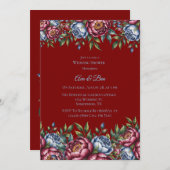 Burgundy Peony and Blue Rose Polterabend Einladung (Vorne/Hinten)