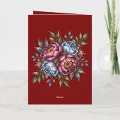 Burgundy Peony and Blue Rose Wedding Vielen Dank Karte (Rückseite)