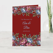 Burgundy Peony and Blue Rose Wedding Vielen Dank Karte (Vorderseite)