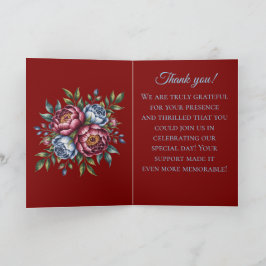 Burgundy Peony and Blue Rose Wedding Vielen Dank Karte