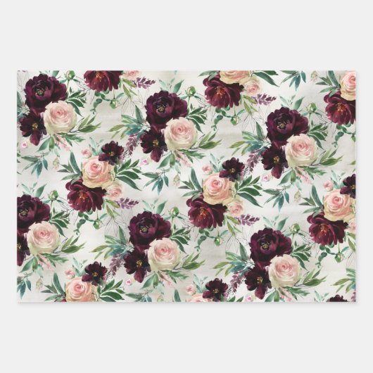 Burgundy Peony Blush Pink Mondial Rose Geschenkpapier Set (Vorderseite 2)