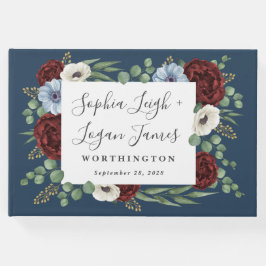 Burgundy Peony Dusty Blue Anemone Blumenhochzeit Gästebuch