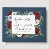 Burgundy Peony Dusty Blue Anemone Blumenhochzeit Gästebuch (Vorderseite)