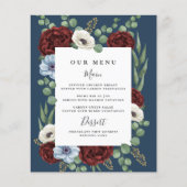 Burgundy Peony Dusty Blue Navy Wedding Menu Cards (Vorderseite)