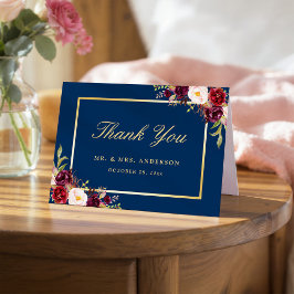 Burgundy Peony Floral Gold Navy Blue Vielen Dank Dankeskarte