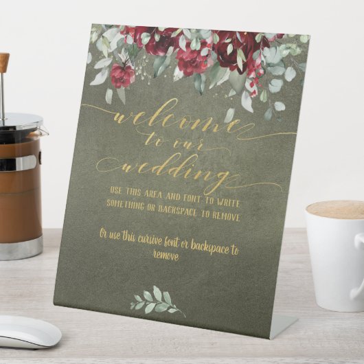 Burgundy Peony Sage Green Willkommen bei unserer H Sockelschild (In Situ)