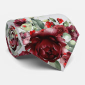 Burgundy Peony Silver Greenery Light Gray Wedding Krawatte (Gerollt)