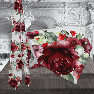 Burgundy Peony Silver Greenery Light Gray Wedding Krawatte