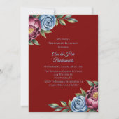 Burgundy Peony und Blue Rose Bridesmaids Luncheon Einladung (Vorderseite)