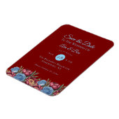 Burgundy Peony und Blue Rose Save the Date Magnet (Linke Seite)