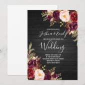 Burgundy Peony Wedding Einladung Floral lädt ein (Vorne/Hinten)