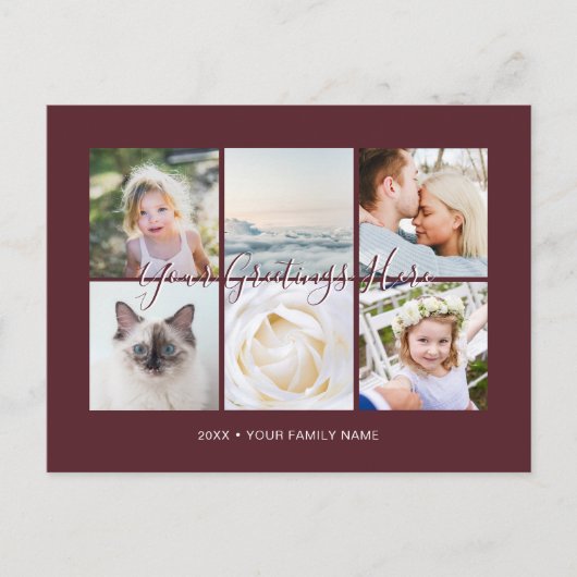 Burgundy Personalisiert 6 Fotos Universelle Grüße Postkarte (Vorderseite)