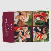 Burgundy Personalisiert Name Foto Collage Golfhandtuch (Horizontal)