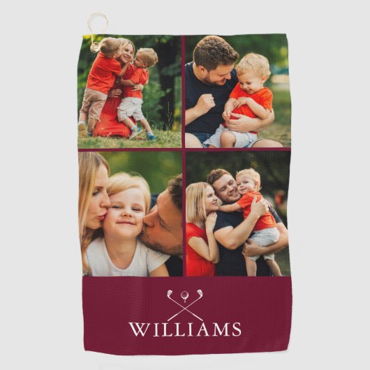 Burgundy Personalisiert Name Foto Collage Golfhandtuch (Vorderseite)