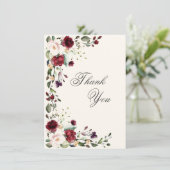 Burgundy Pink Aquarell Floral Dankeskarte (Stehend Vorderseite)