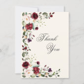 Burgundy Pink Aquarell Floral Dankeskarte (Vorderseite)