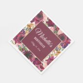 Burgundy Pink Aquarell Floral Geburtsname Serviette (Ecke)