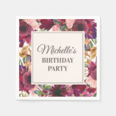 Burgundy Pink Aquarell Floral Geburtstag Serviette (Vorderseite)
