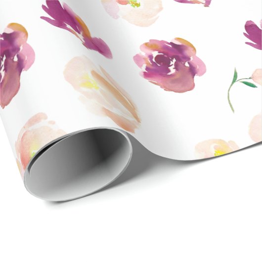 Burgundy Pink Aquarell Floral Geschenkpapier (Rolleneckpunkt)