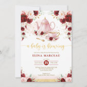 Burgundy Pink Baby Brewing Shower Tee Party Einladung (Vorderseite)