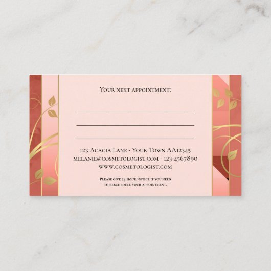 Burgundy Pink Blätter Ernennung Visitenkarte Terminkarte (Rückseite)