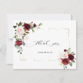 Burgundy Pink Blume Gold Glitzer Frame Wedding Dankeskarte (Vorderseite)