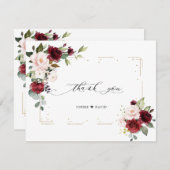 Burgundy Pink Blume Gold Glitzer Frame Wedding Dankeskarte (Vorne/Hinten)