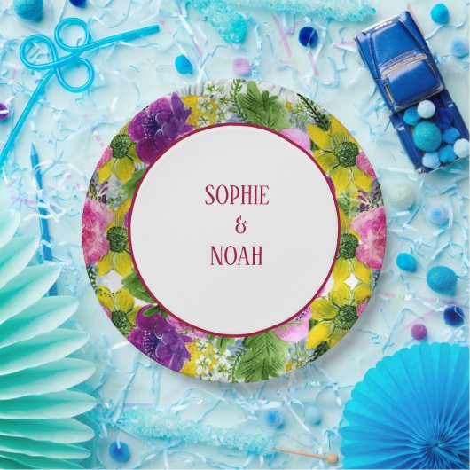 Burgundy Pink Blumengarten Hochzeit neu geplant Pappteller (Party)