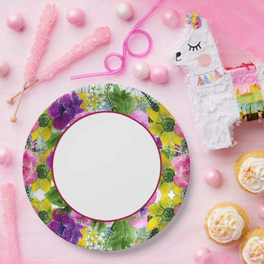 Burgundy Pink Blumengarten Hochzeit neu geplant Pappteller (Party)