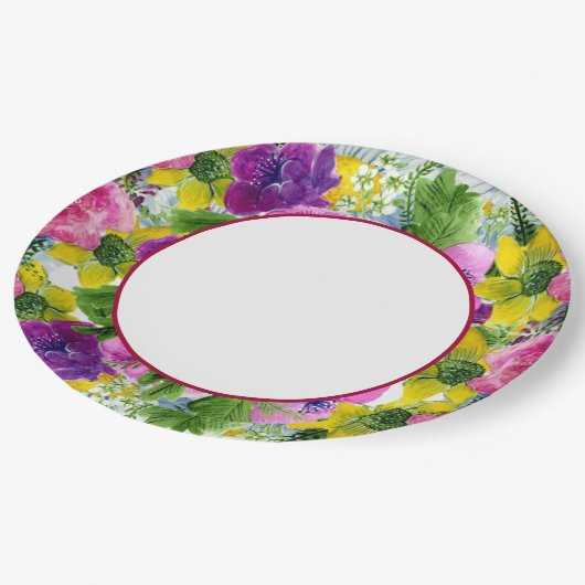 Burgundy Pink Blumengarten Hochzeit neu geplant Pappteller (Schrägansicht)