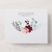 Burgundy Pink Blumenschrift Grüne Hochzeit All In One Einladung (Rückseite)