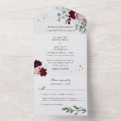 Burgundy Pink Blumenschrift Grüne Hochzeit All In One Einladung (Innen Boden)