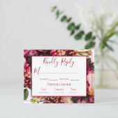 Burgundy Pink Blumenzettel Wedding RSVP Postkarte (Stehend Vorderseite)