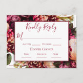 Burgundy Pink Blumenzettel Wedding RSVP Postkarte (Vorderseite)