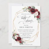 Burgundy Pink Blush Bloral Baby Shower Geometrie Einladung (Vorderseite)