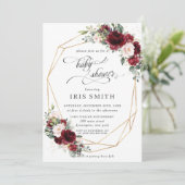 Burgundy Pink Blush Bloral Baby Shower Geometrie Einladung (Stehend Vorderseite)