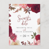 Burgundy Pink Blush Bloral Save the Date Postkarte (Vorderseite)
