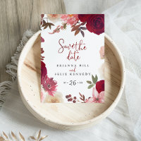 Burgundy Pink Blush Bloral Save the Date