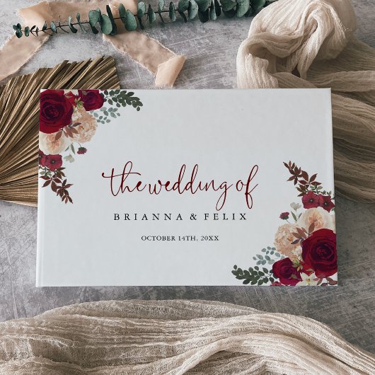 Burgundy Pink Blush Bloral Wedding Gästebuch
